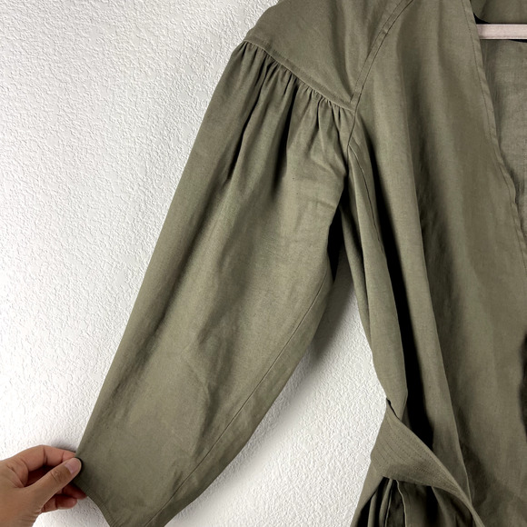 ALC Kendrick Blazer Jacket Womens 4 Green Belted Puff Sleeve Linen Blend Minimal - Picture 8 of 16